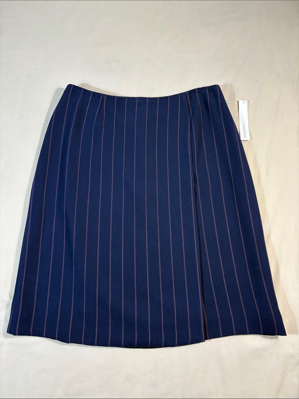 Amanda Smith 12 Navy Blue Red Pinstripe A Line Skirt Fully Lined Corporate NWT
